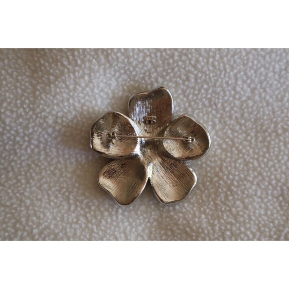 Vintage Signed Avon Blue Waffle Lucite Rhinestone Flower Silver Tone Brooch 1.8" - Picture 3 of 14